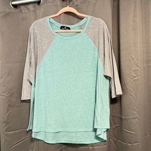 2XL Rae Mode Heather Seafoam and Grey Raglan Tshirt